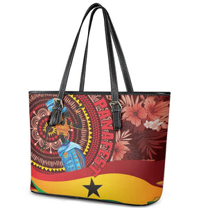 Panafest Leather Tote Bag Ghana Tropical African Pattern