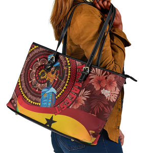 Panafest Leather Tote Bag Ghana Tropical African Pattern