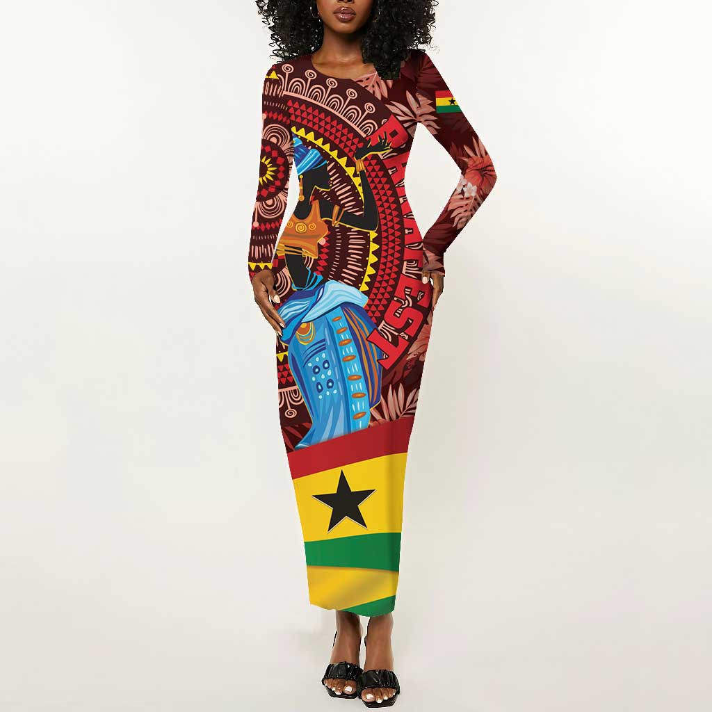 Panafest Long Sleeve Bodycon Dress Ghana Tropical African Pattern