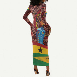 Panafest Long Sleeve Bodycon Dress Ghana Tropical African Pattern