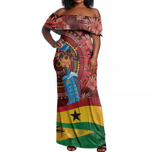 Panafest Off Shoulder Maxi Dress Ghana Tropical African Pattern