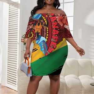 Panafest Off Shoulder Short Dress Ghana Tropical African Pattern