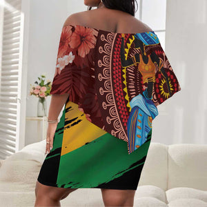 Panafest Off Shoulder Short Dress Ghana Tropical African Pattern