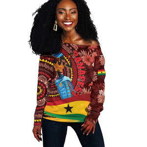 Panafest Off Shoulder Sweater Ghana Tropical African Pattern