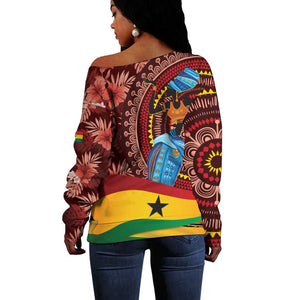 Panafest Off Shoulder Sweater Ghana Tropical African Pattern