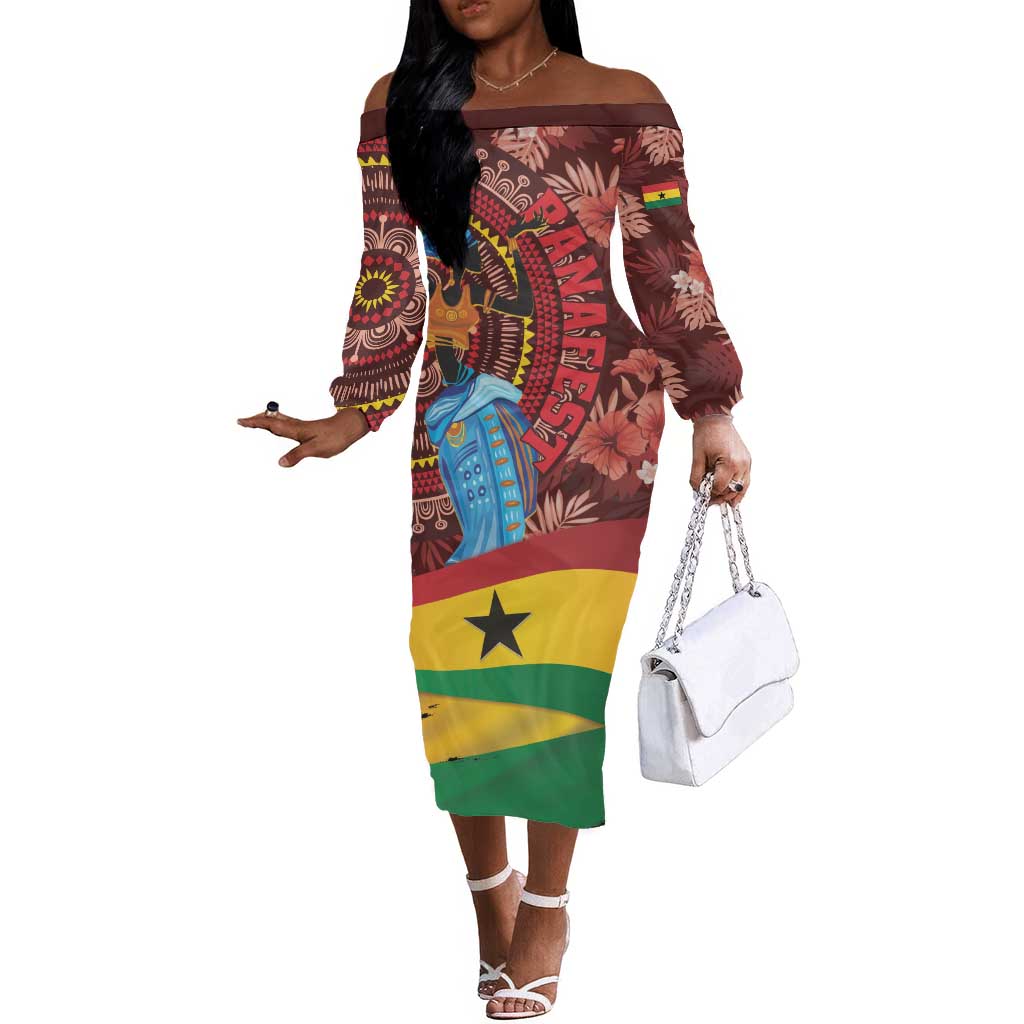 Panafest Off The Shoulder Long Sleeve Dress Ghana Tropical African Pattern