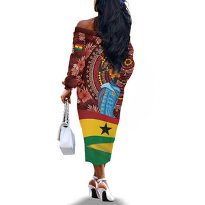 Panafest Off The Shoulder Long Sleeve Dress Ghana Tropical African Pattern