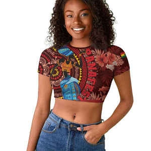 Panafest Raglan Cropped T shirt Ghana Tropical African Pattern