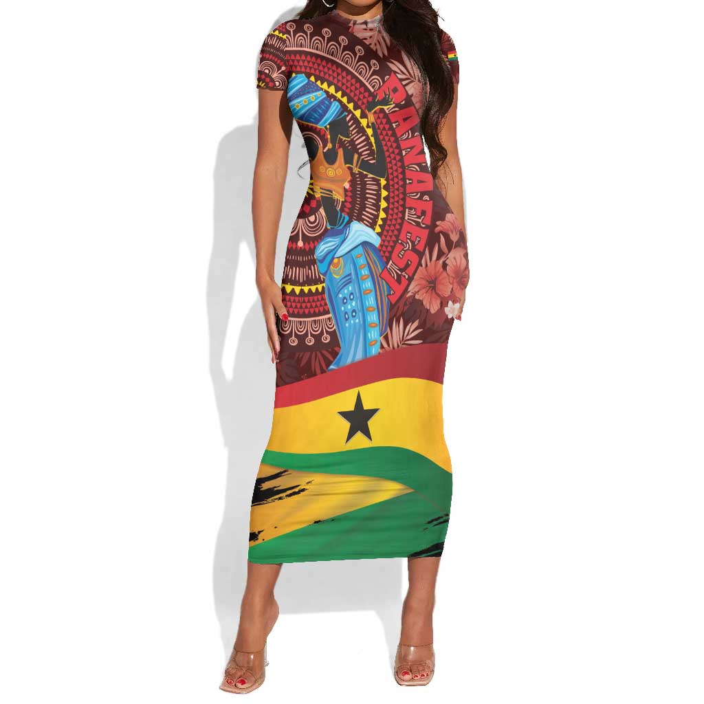 Panafest Short Sleeve Bodycon Dress Ghana Tropical African Pattern