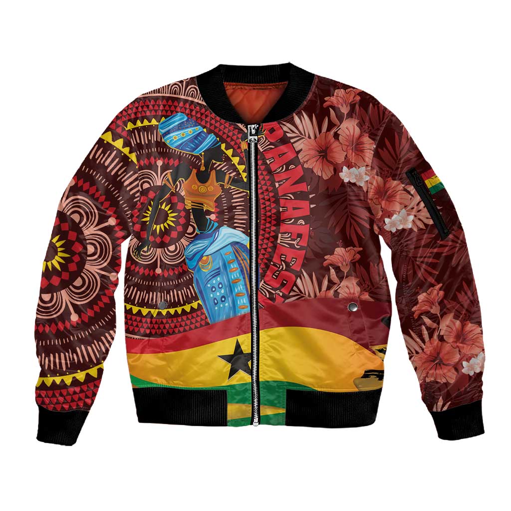 Panafest Sleeve Zip Bomber Jacket Ghana Tropical African Pattern