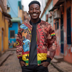 Panafest Sleeve Zip Bomber Jacket Ghana Tropical African Pattern