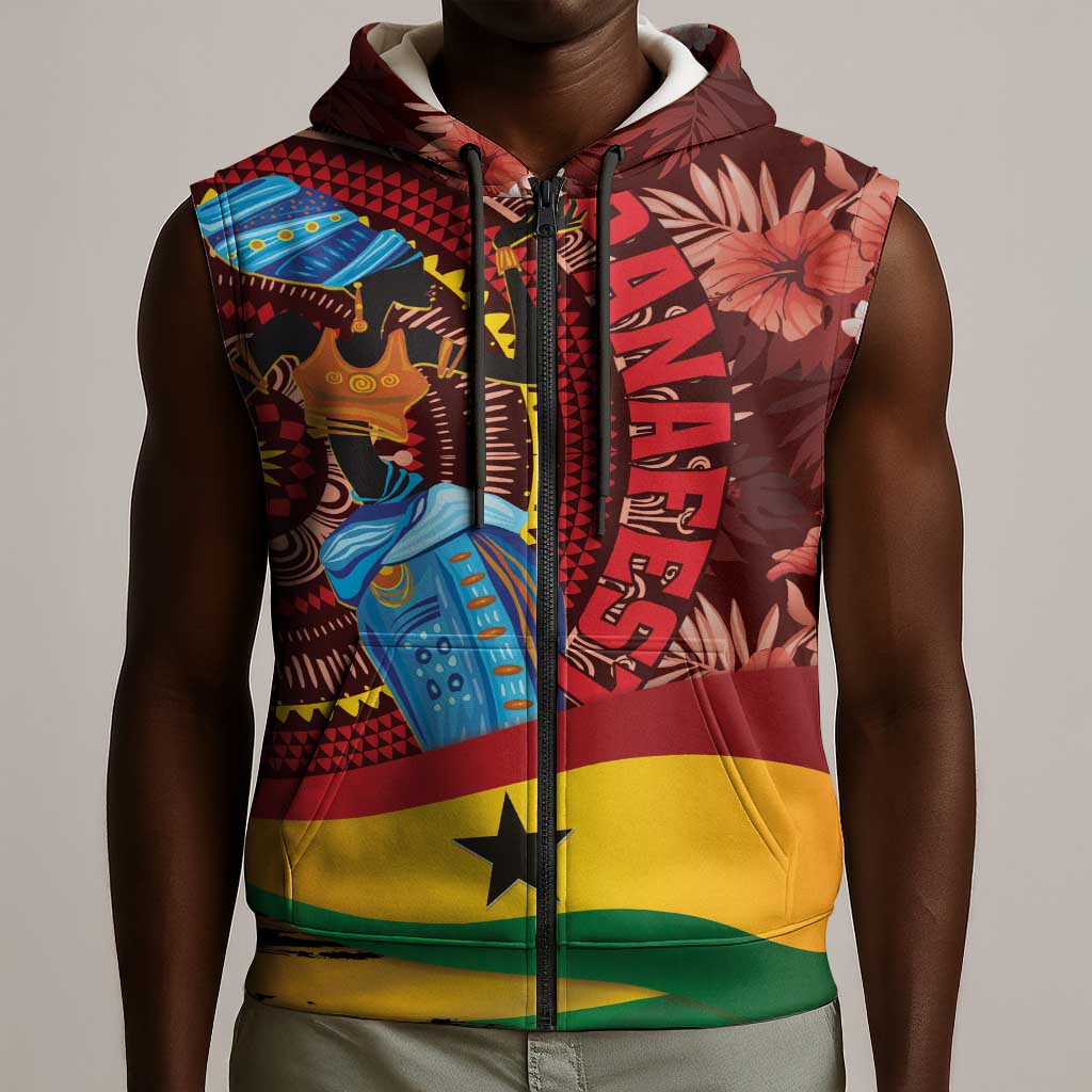 Panafest Sleeveless Zip Hoodie Ghana Tropical African Pattern - African Pride