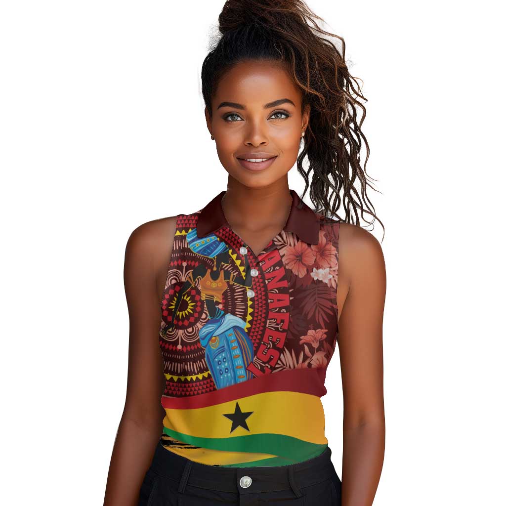 Panafest Women Sleeveless Polo Shirt Ghana Tropical African Pattern