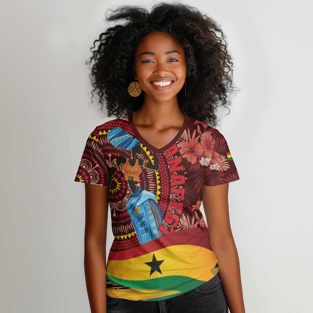 Panafest Women V-Neck T-Shirt Ghana Tropical African Pattern