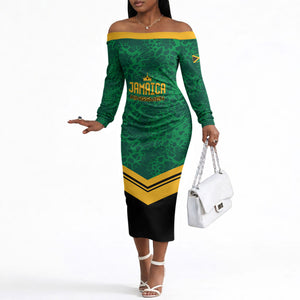 Custom Jamaica 2026 Kingsmen Cricket Off The Shoulder Long Sleeve Dress We Are Tallawah