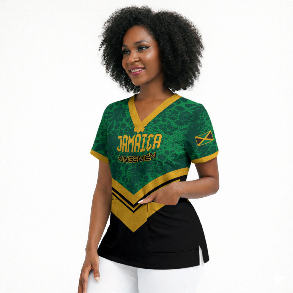 Custom Jamaica 2026 Kingsmen Cricket Scrub Top We Are Tallawah