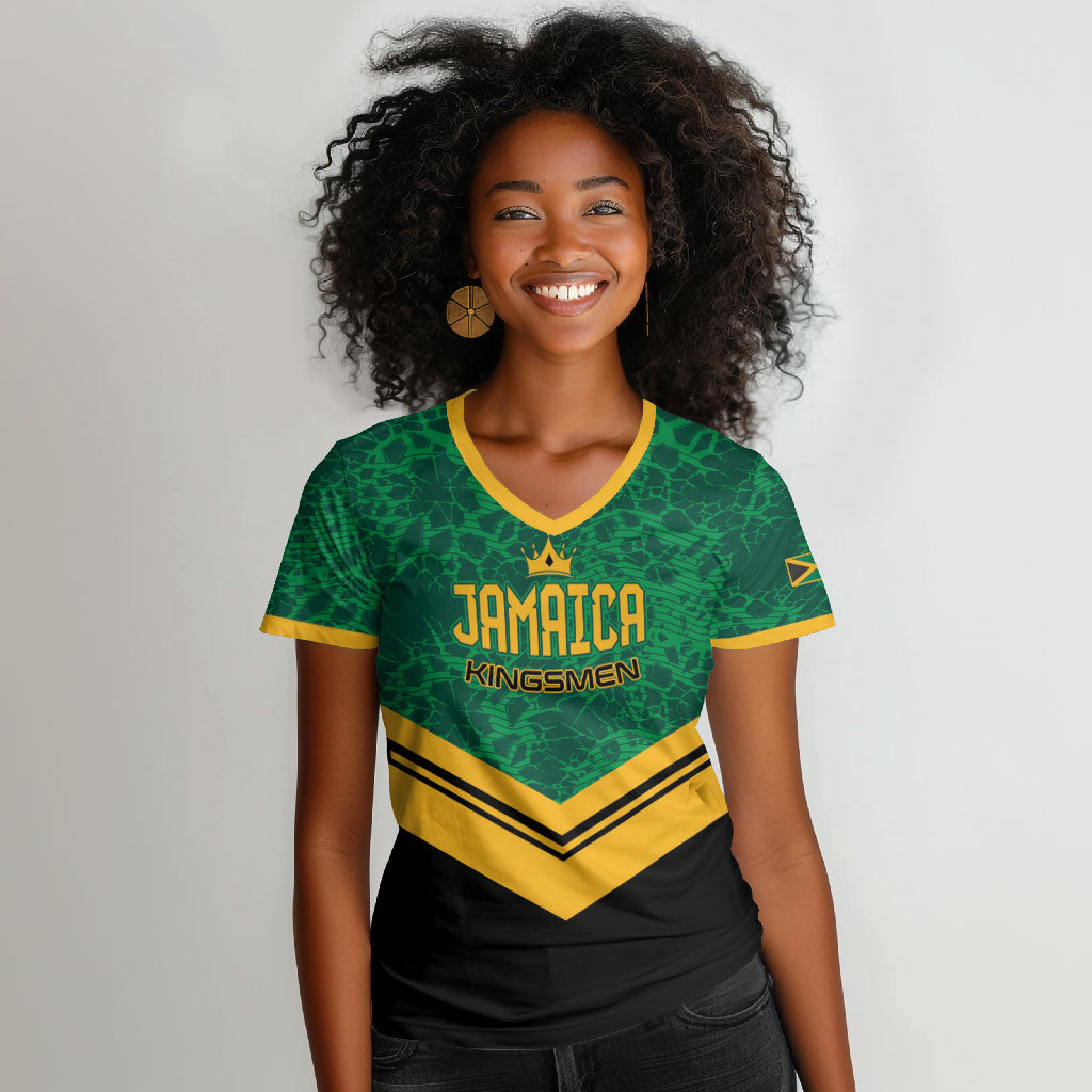 Custom Jamaica 2026 Kingsmen Cricket Women V-Neck T-Shirt We Are Tallawah