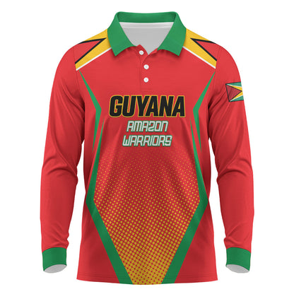 Custom Guyana 2026 Amazon Warriors Cricket Long Sleeve Polo Shirt Go Champions