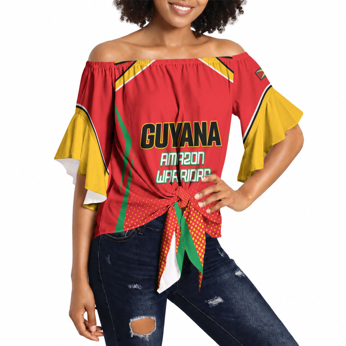 Custom Guyana 2026 Amazon Warriors Cricket Off Shoulder Wrap Waist Top Go Champions