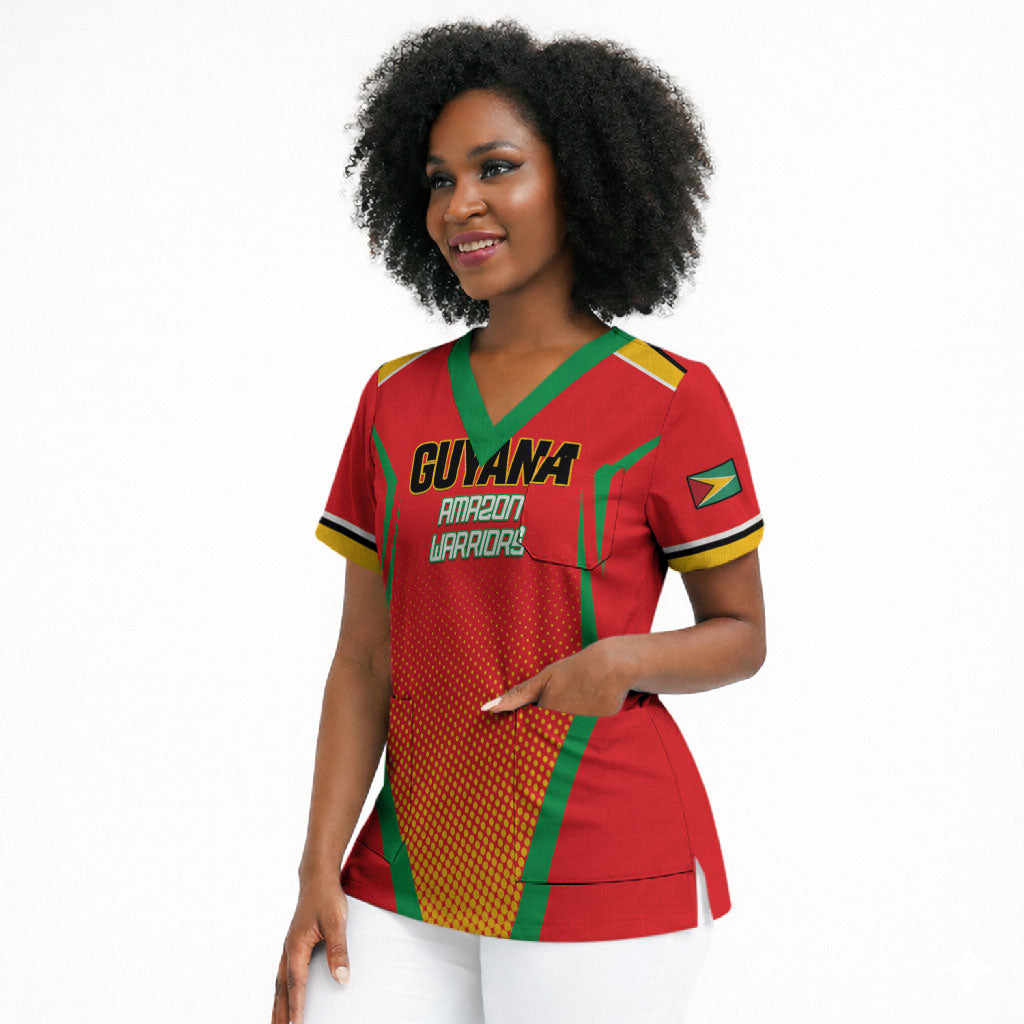 Custom Guyana 2026 Amazon Warriors Cricket Scrub Top Go Champions