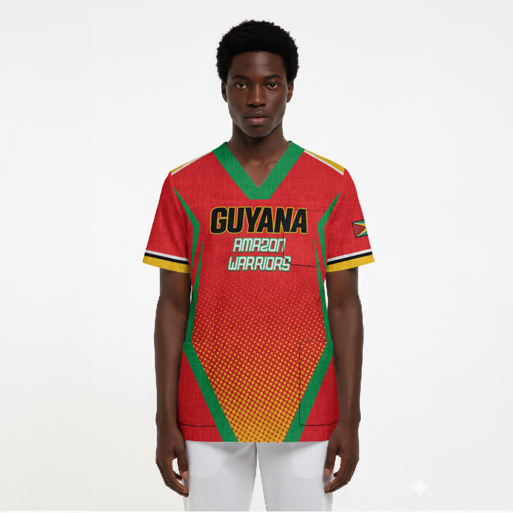 Custom Guyana 2026 Amazon Warriors Cricket Scrub Top Go Champions