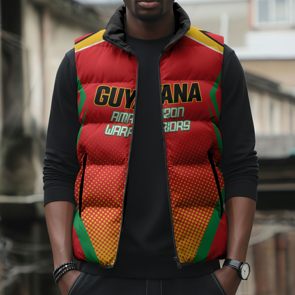 Custom Guyana 2026 Amazon Warriors Cricket Sleeveless Puffer Jacket Go Champions