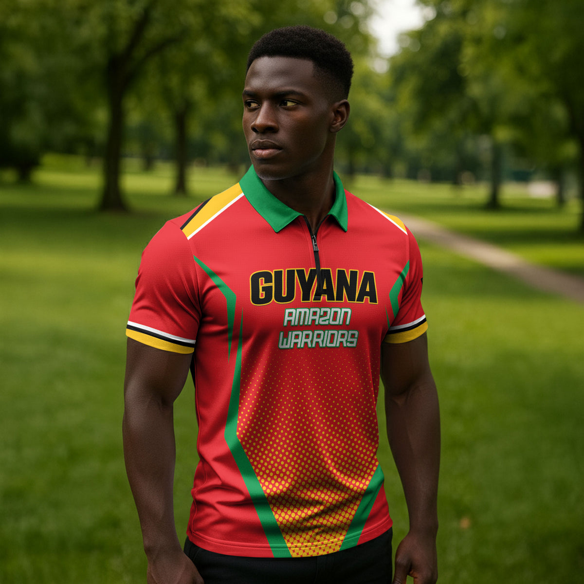 Custom Guyana 2026 Amazon Warriors Cricket Zipper Polo Shirt Go Champions