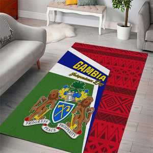 Gambia Independence Day Area Rug with Coat of Arms and African Pattern