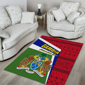 Gambia Independence Day Area Rug with Coat of Arms and African Pattern