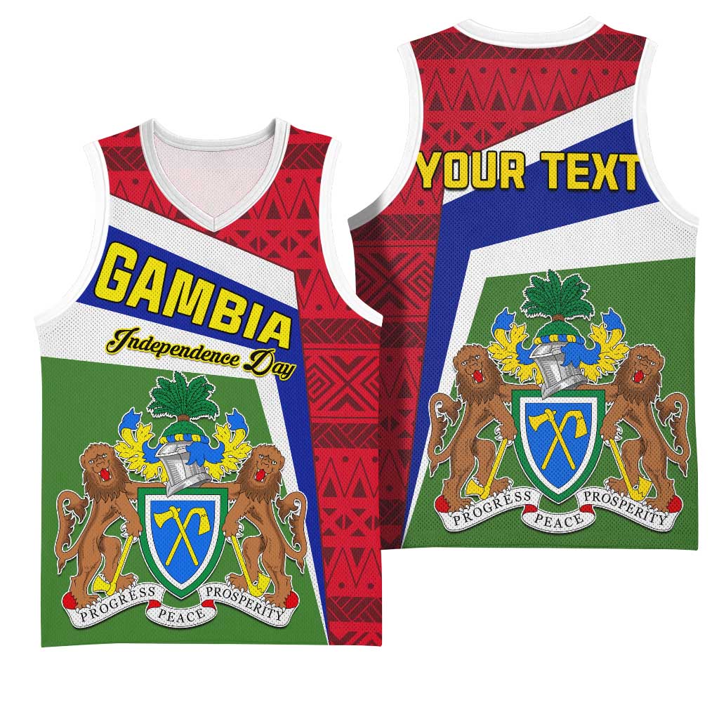 Gambia Independence Day Basketball Jersey with Coat of Arms and African Pattern LT01