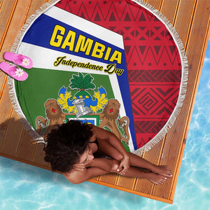 Gambia Independence Day Beach Blanket with Coat of Arms and African Pattern