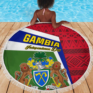 Gambia Independence Day Beach Blanket with Coat of Arms and African Pattern