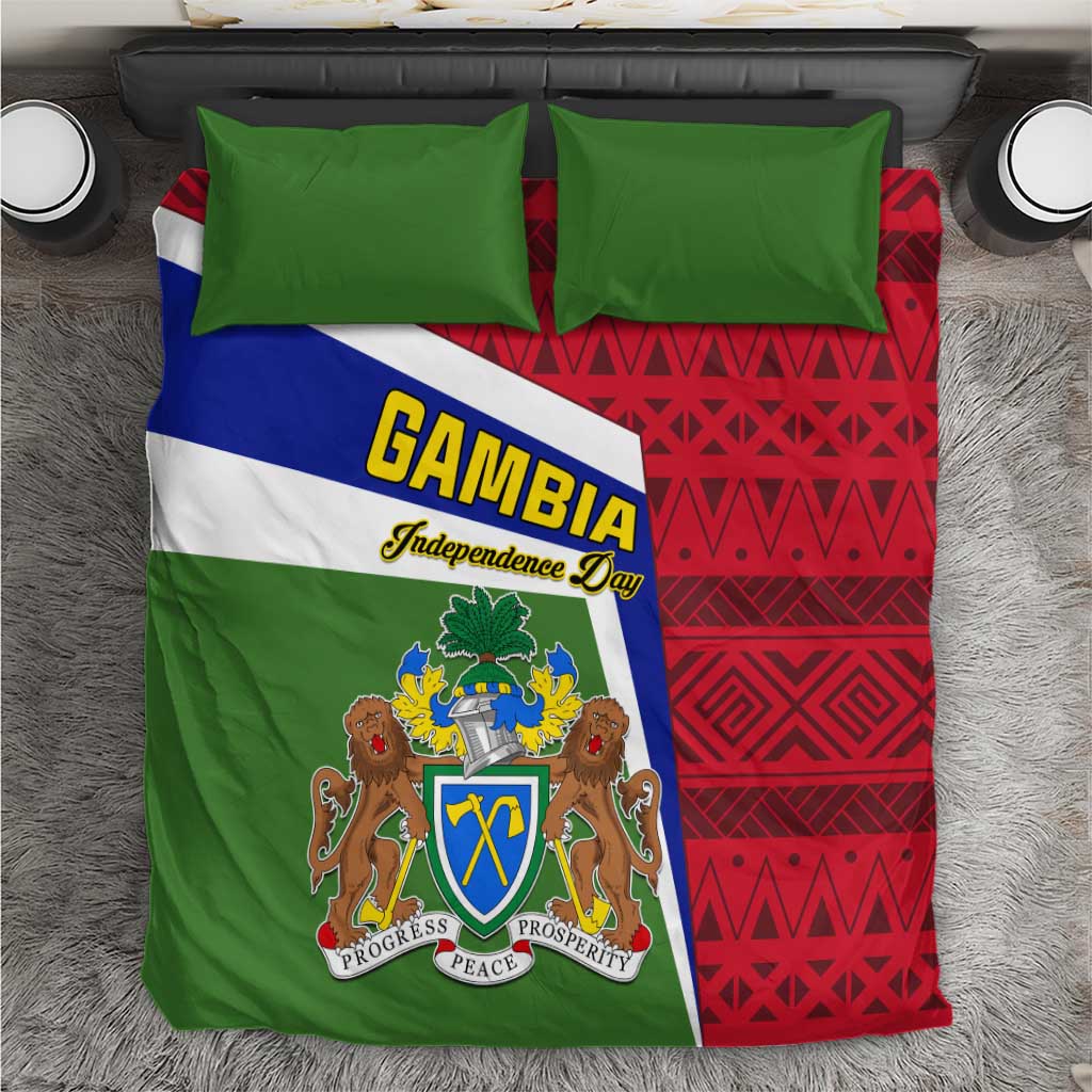 Gambia Independence Day Bedding Set with Coat of Arms and African Pattern