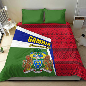 Gambia Independence Day Bedding Set with Coat of Arms and African Pattern