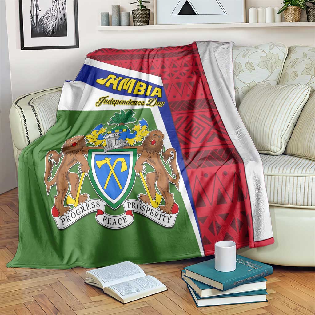 Gambia Independence Day Blanket with Coat of Arms and African Pattern