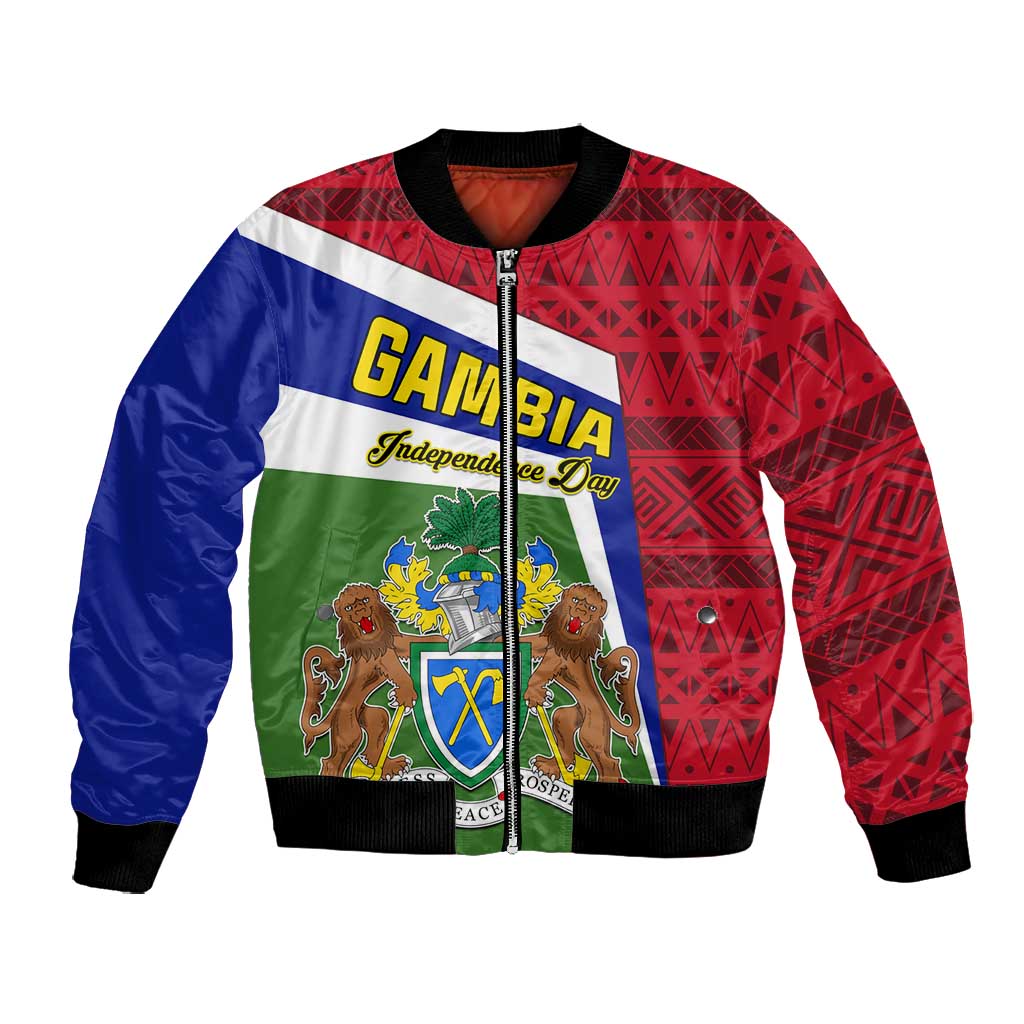 Gambia Independence Day Bomber Jacket with Coat of Arms and African Pattern