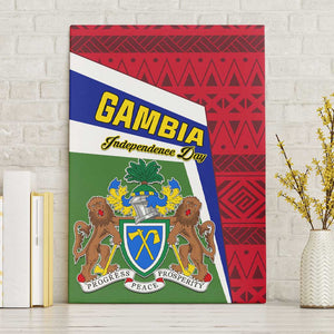 Gambia Independence Day Canvas Wall Art with Coat of Arms and African Pattern