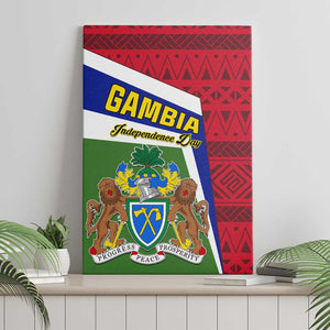 Gambia Independence Day Canvas Wall Art with Coat of Arms and African Pattern