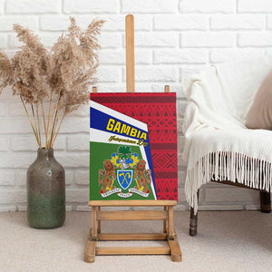 Gambia Independence Day Canvas Wall Art with Coat of Arms and African Pattern