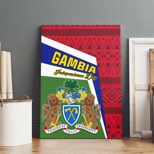 Gambia Independence Day Canvas Wall Art with Coat of Arms and African Pattern