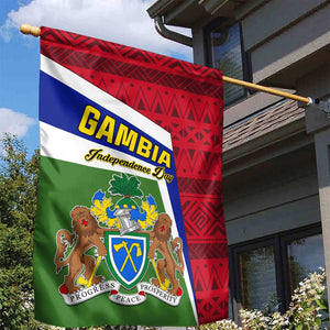 Gambia Independence Day Garden Flag with Coat of Arms and African Pattern