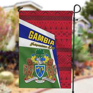 Gambia Independence Day Garden Flag with Coat of Arms and African Pattern