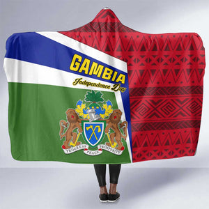 Gambia Independence Day Hooded Blanket with Coat of Arms and African Pattern