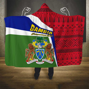 Gambia Independence Day Hooded Blanket with Coat of Arms and African Pattern