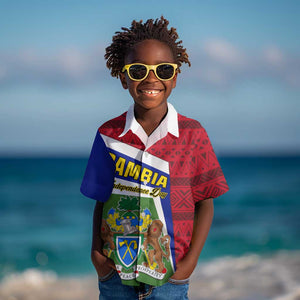 Gambia Independence Day Kid Hawaiian Shirt with Coat of Arms and African Pattern