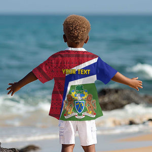 Gambia Independence Day Kid Hawaiian Shirt with Coat of Arms and African Pattern