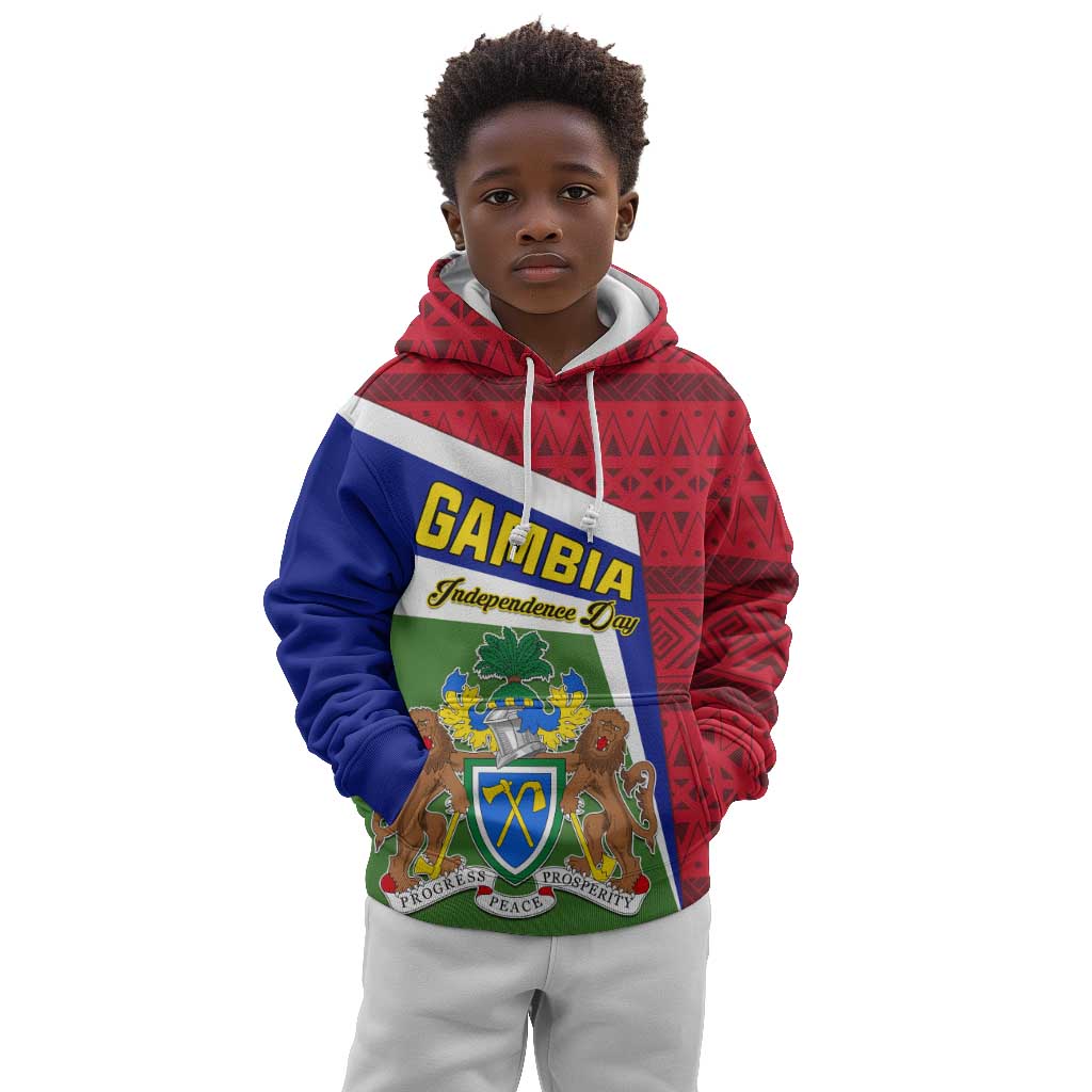 Gambia Independence Day Kid Hoodie with Coat of Arms and African Pattern