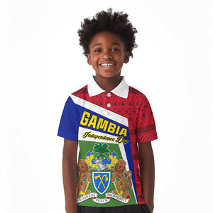 Gambia Independence Day Kid Polo Shirt with Coat of Arms and African Pattern