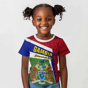 Gambia Independence Day Kid T shirt with Coat of Arms and African Pattern