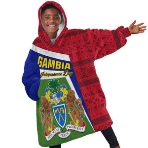 Gambia Independence Day KId Wearable Blanket Hoodie with Coat of Arms and African Pattern